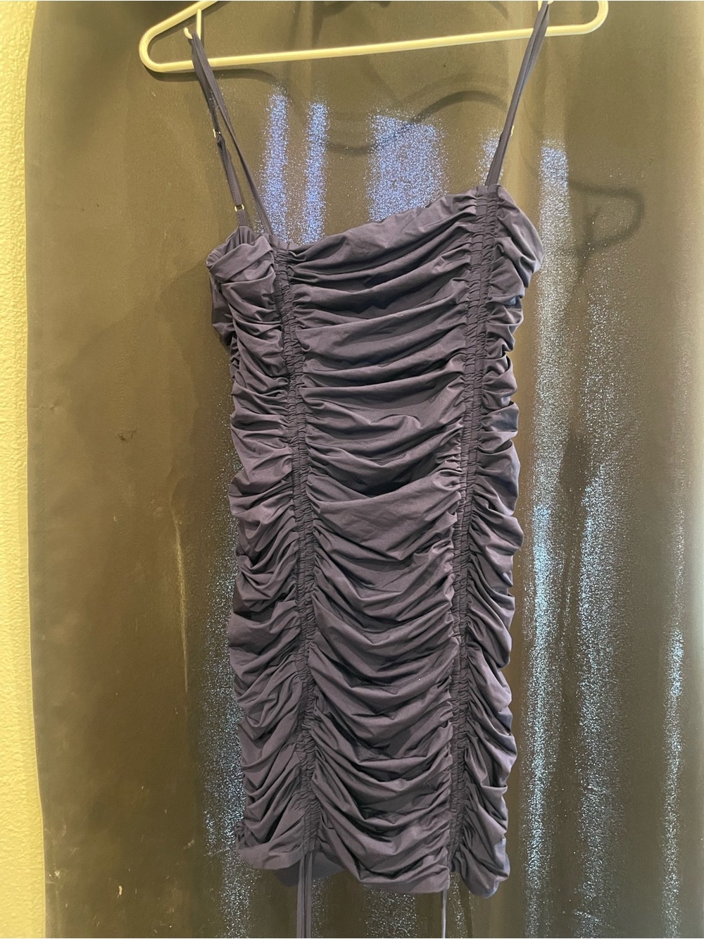 Tiger Mist Ruched Spaghetti-Strap Mini Dress in Deep Purple